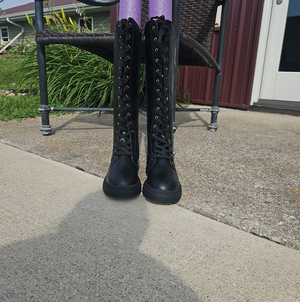 Shoe Dazzle Black Lace-Up Knee-High Combat Boots
